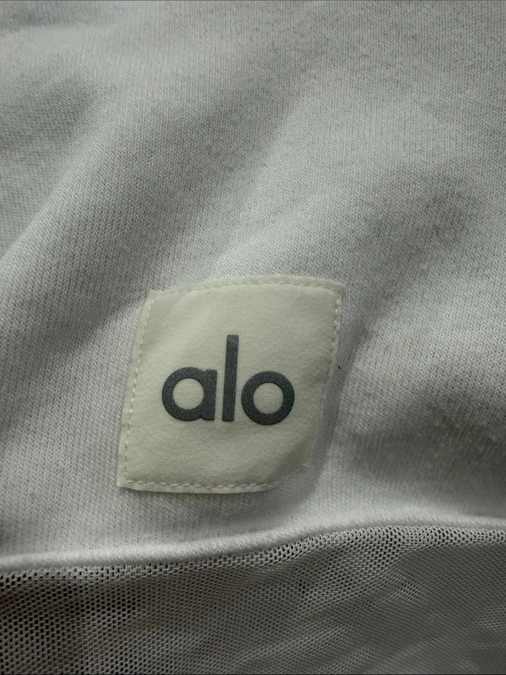 ALO - white Mesh Crop Hoodie front zipper FLAWS SEE!
